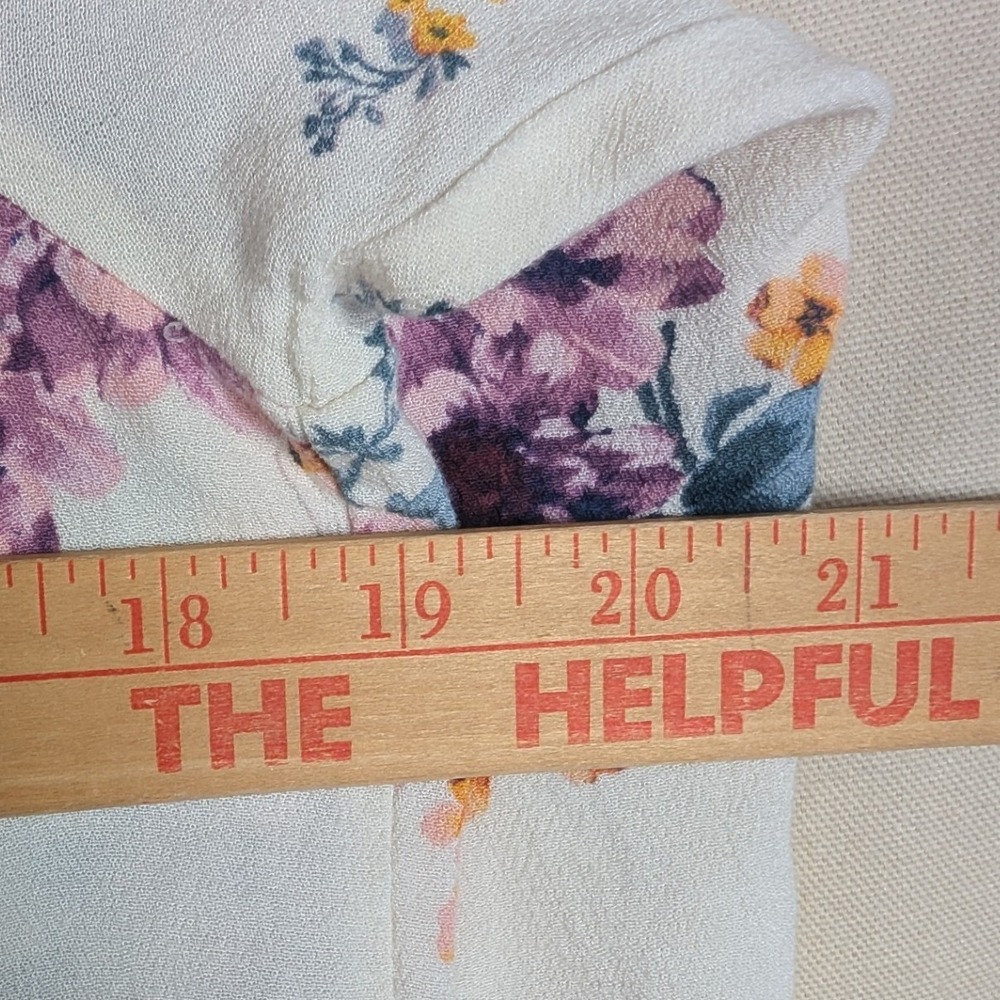 Rewind Floral Long Sleeve Peasant Top Cream Purple Tie Front Blouse Medium - Picture 7 of 10